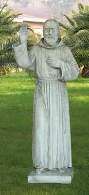 Padre Pio Grande Sacro da giardino in cemento bianco, Sa02
