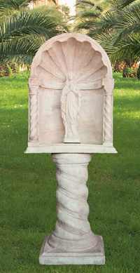 Nicchia con colonna, (madonna esclusa) Sacro da giardino in cemento bianco, Sa05
