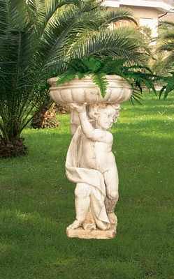 putto portavaso in cemento bianco 31A